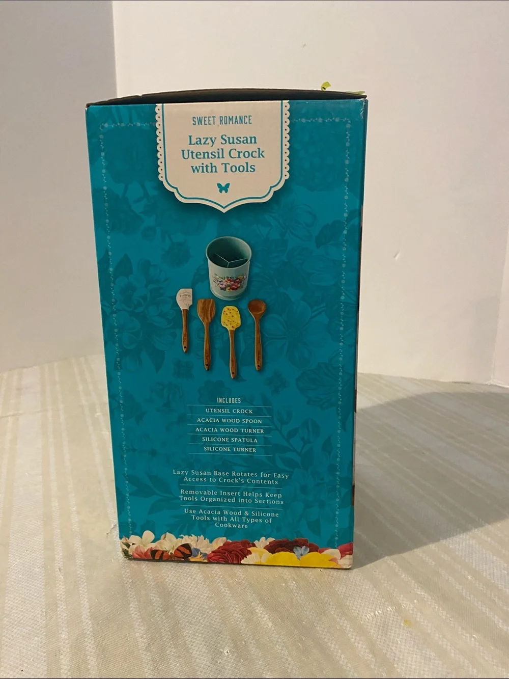 The Pioneer Woman Teal Floral Utensil Crock with Tools